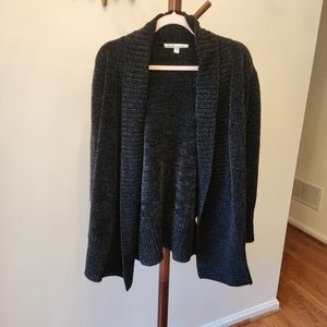 Seven7 Black Chenille Cardigan soft Sweater Size Large. Like new!
